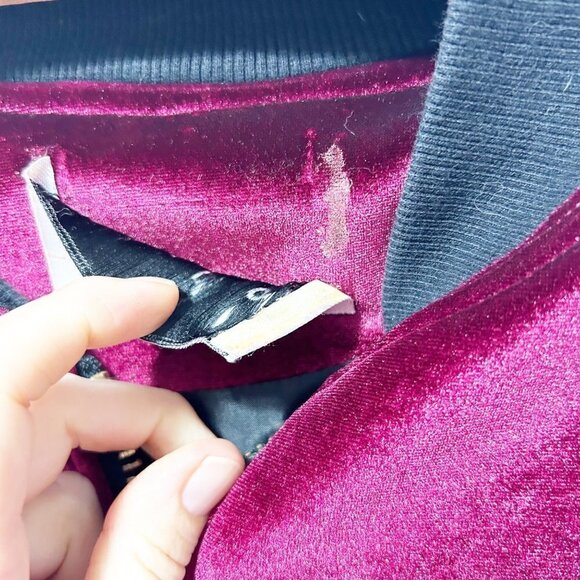 ASO Hailey Bieber Sandro Paris Ventura Velvet Bomber Jacket Size Small Cranberry - Picture 12 of 16